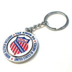 AAU Taekwondo Round Spinning Metallic Keychain