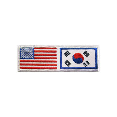 USA & Korean Flag Patch, No Lettering & Silver Border