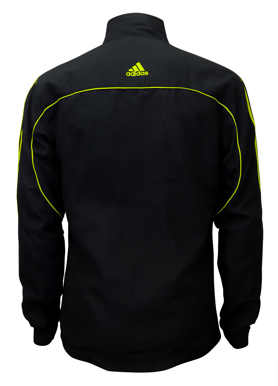 adidas Black with Neon Green Stripes Windbreaker Style Team Jacket Back View